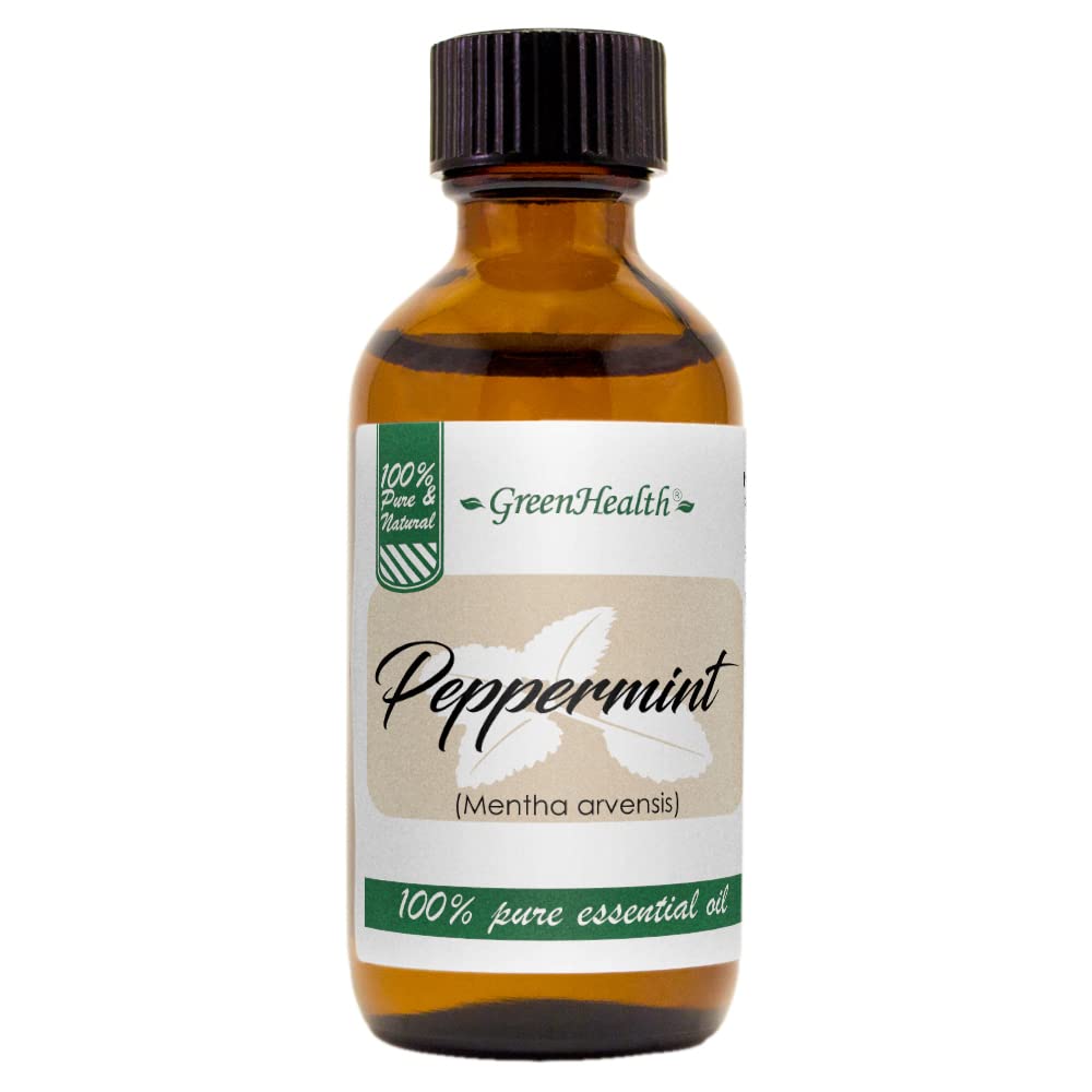 GreenHealth Peppermint Oil bottle, pure extract for aromatherapy and DIY blends.