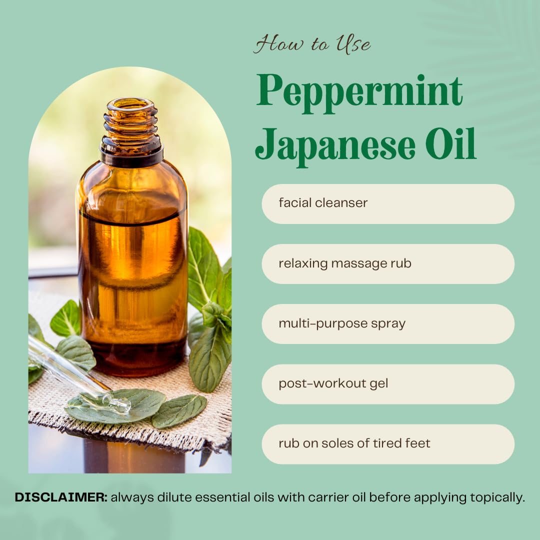 GreenHealth Peppermint Essential Oil label closeup showing purity and branding.