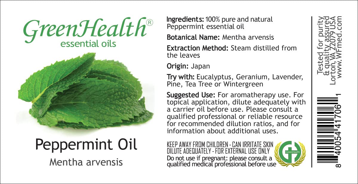 GreenHealth Peppermint Oil travel-size bottle fits on-the-go routines.