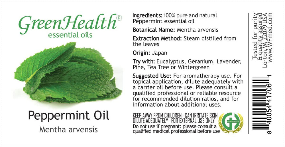 GreenHealth Peppermint Oil travel-size bottle fits on-the-go routines.