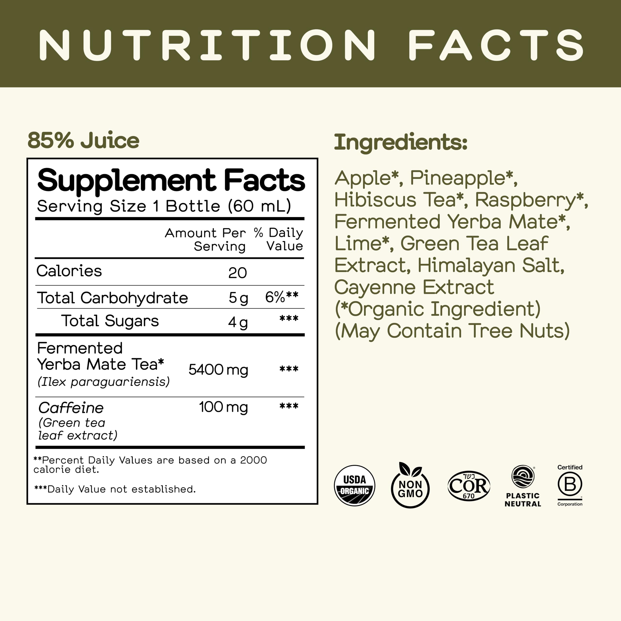 Greenhouse Juice Co energy shot glass-bottle closeup showing premium design.