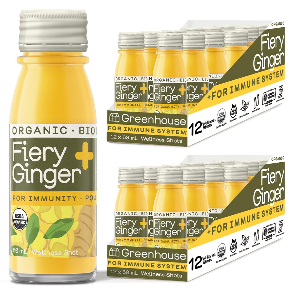 Greenhouse Juice Co Fiery Ginger Shot bottle on-the-go immunity boost with ginger and turmeric.