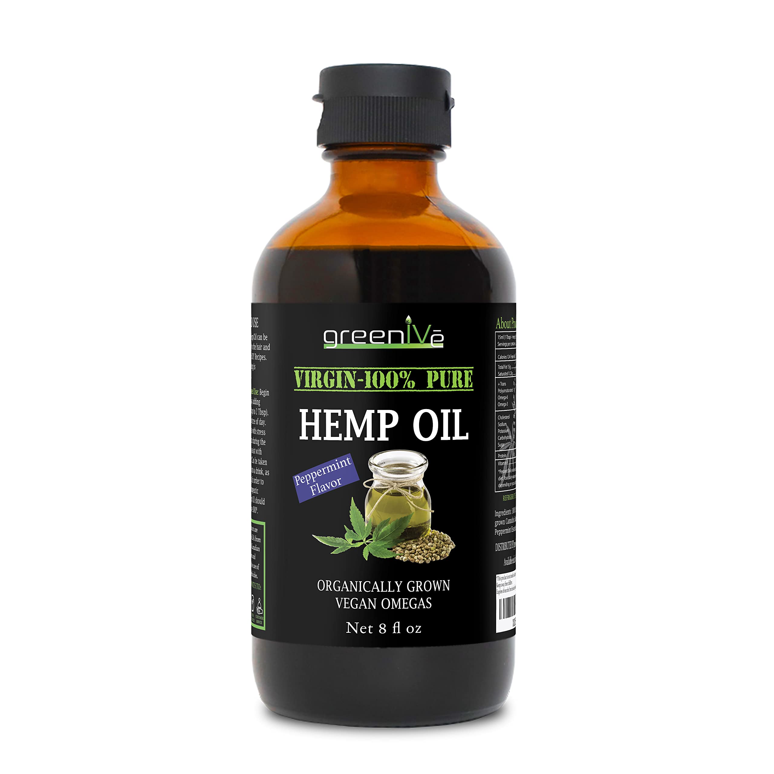 GreenIVe virgin cold pressed hemp oil pour showing purity and quality