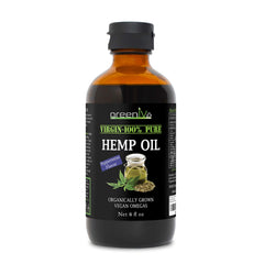 GreenIVe virgin cold pressed hemp oil pour showing purity and quality