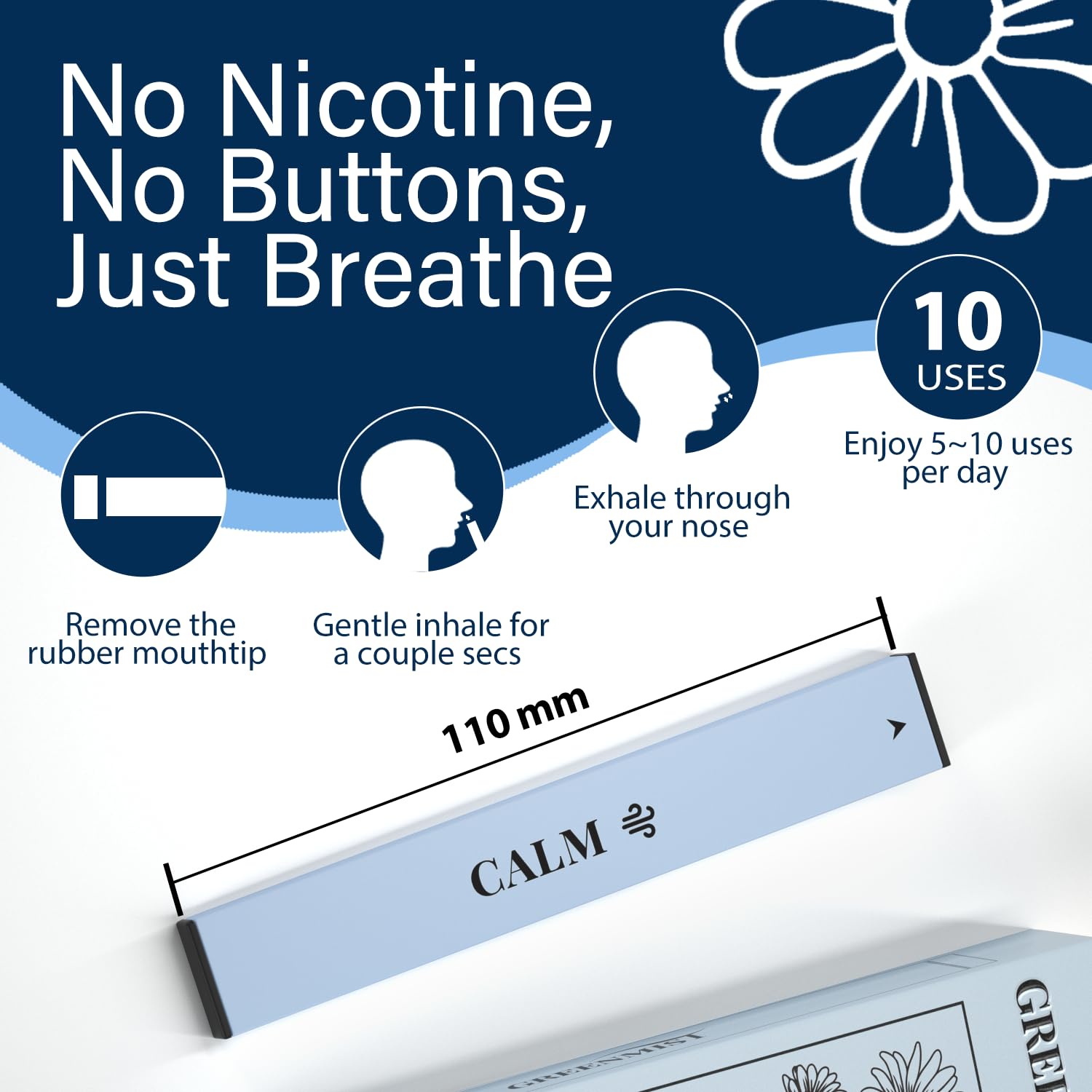 GREENMIST Ashwagandha Diffuser Pen packaging label highlights all-natural botanicals
