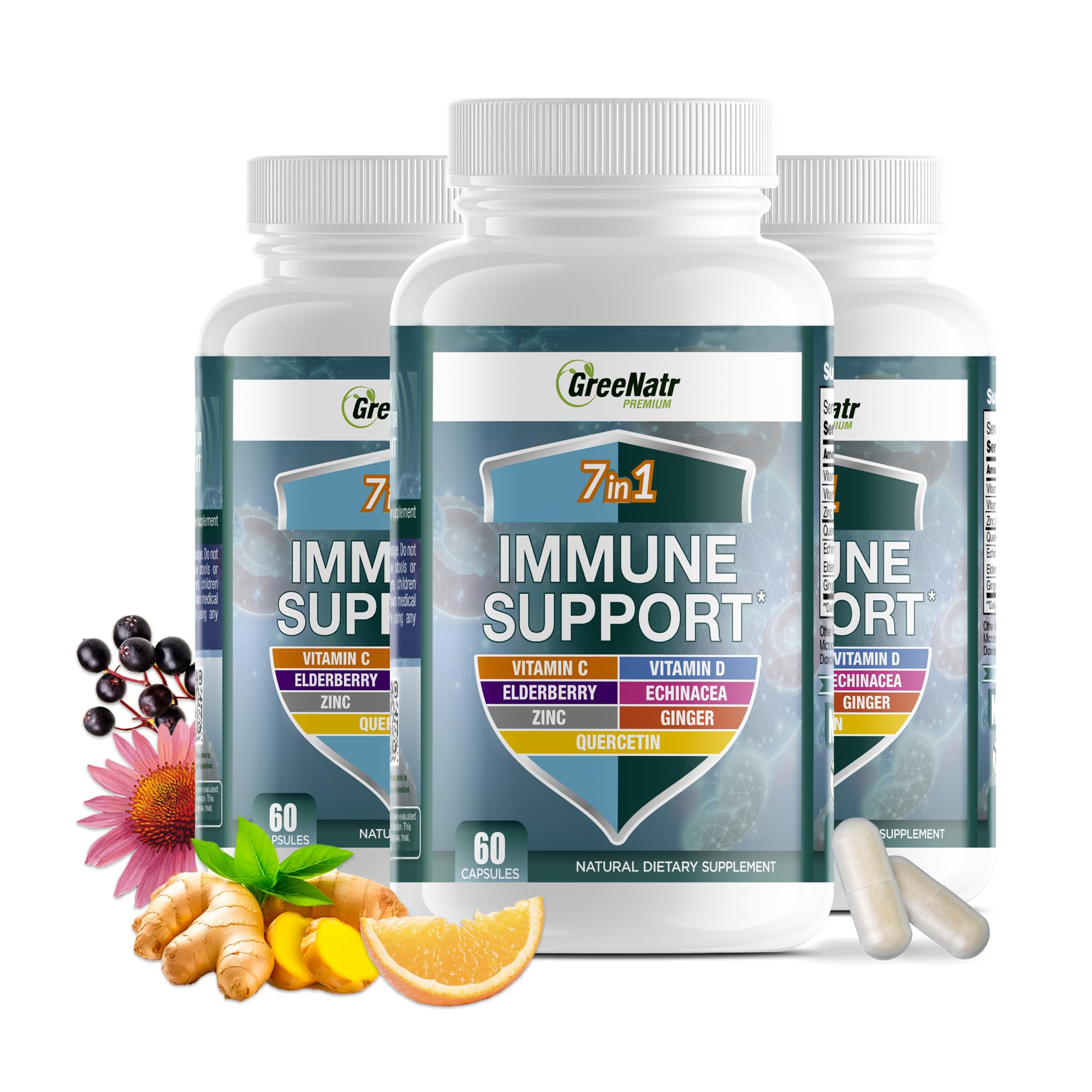 GreeNatr Immune bottle front view for year-round support and convenience