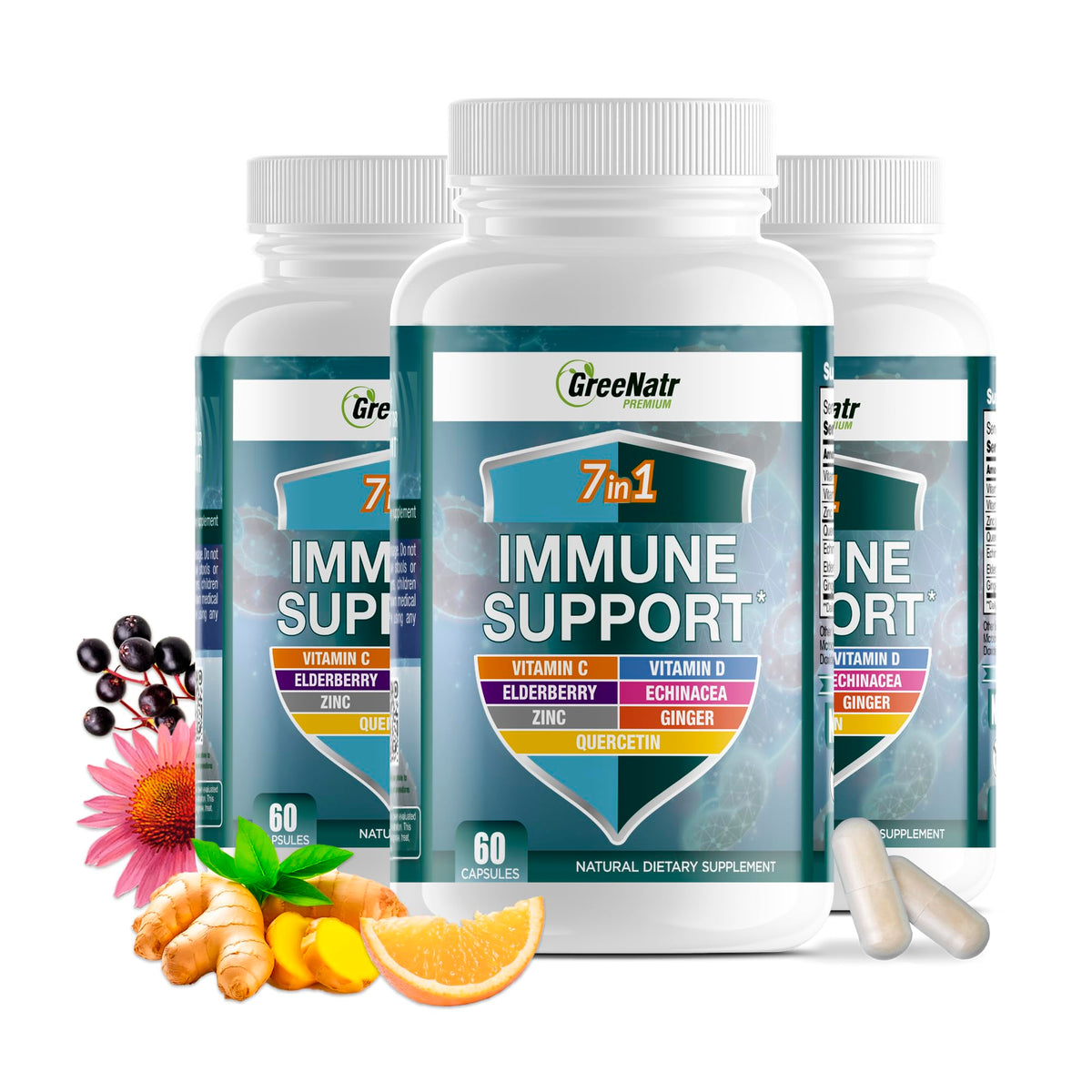 GreeNatr Immune bottle front view for year-round support and convenience