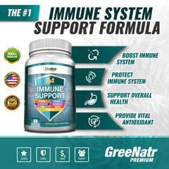 GreeNatr Immune bottle label detailing vitamin and antioxidant blend