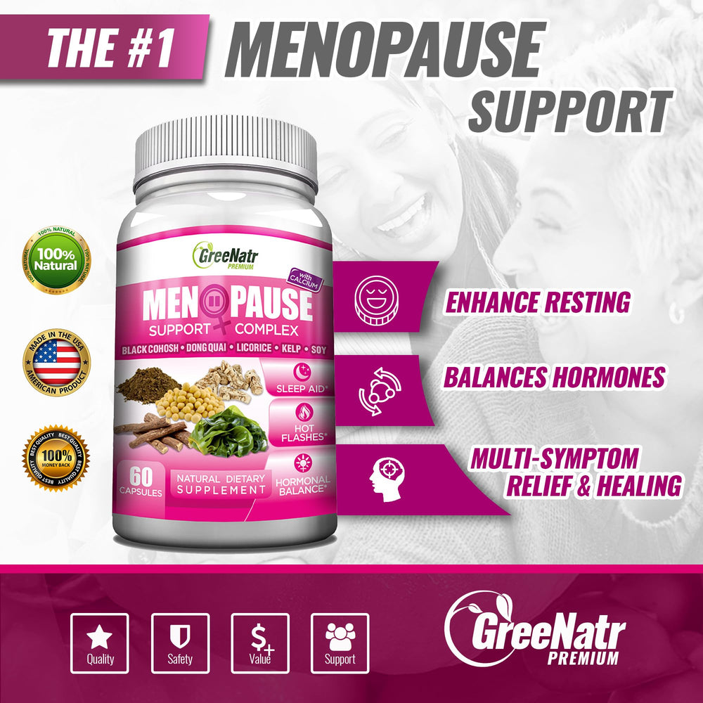 GreeNatr menopause capsules closeup highlighting ingredients