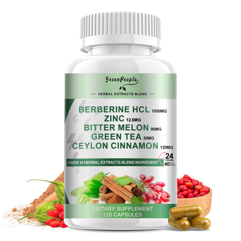 GREENPEOPLE Berberine bottle front with 120 capsules for daily energy and support.