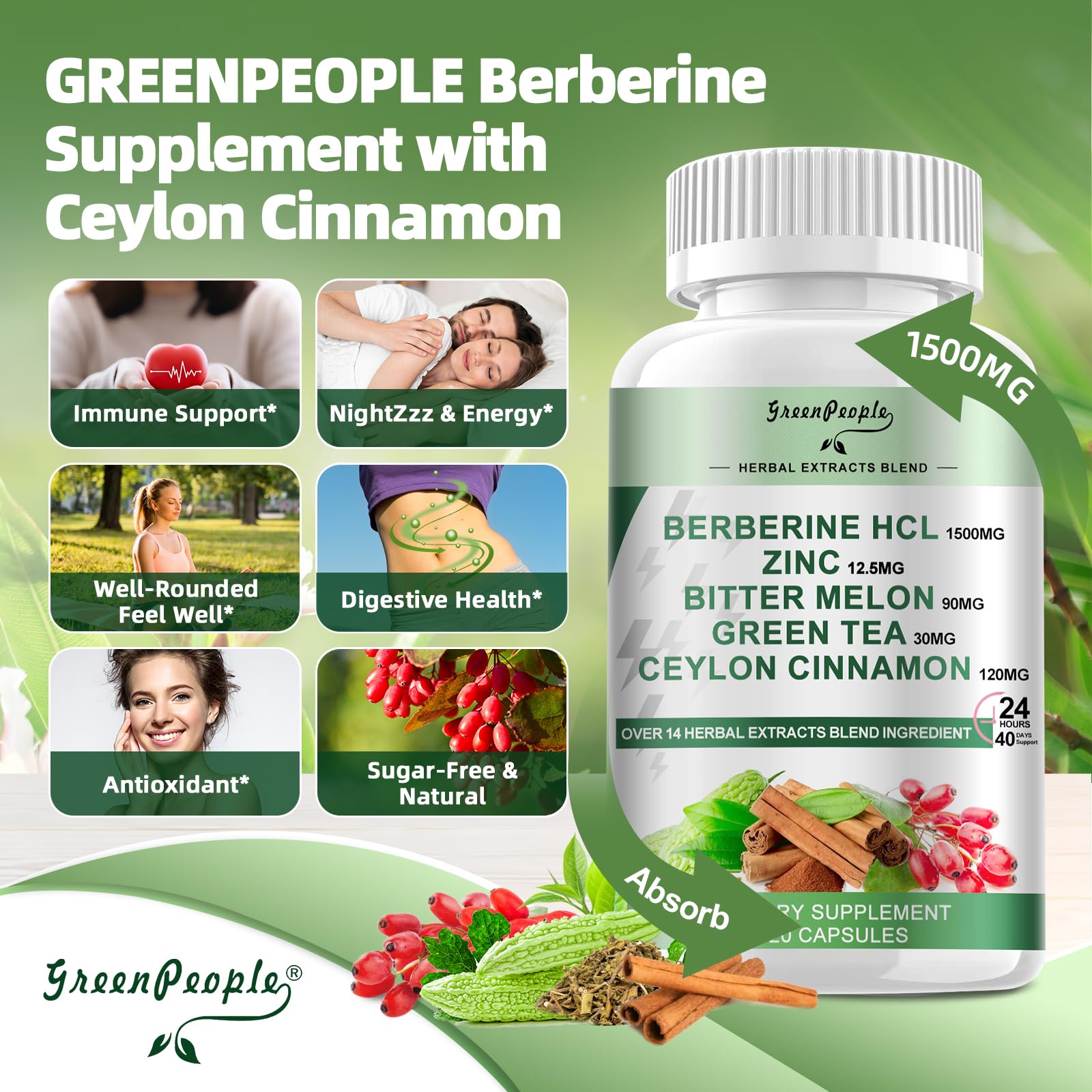 GreenPeople Berberine cinnamon component highlights the cinnamon addition for balance.