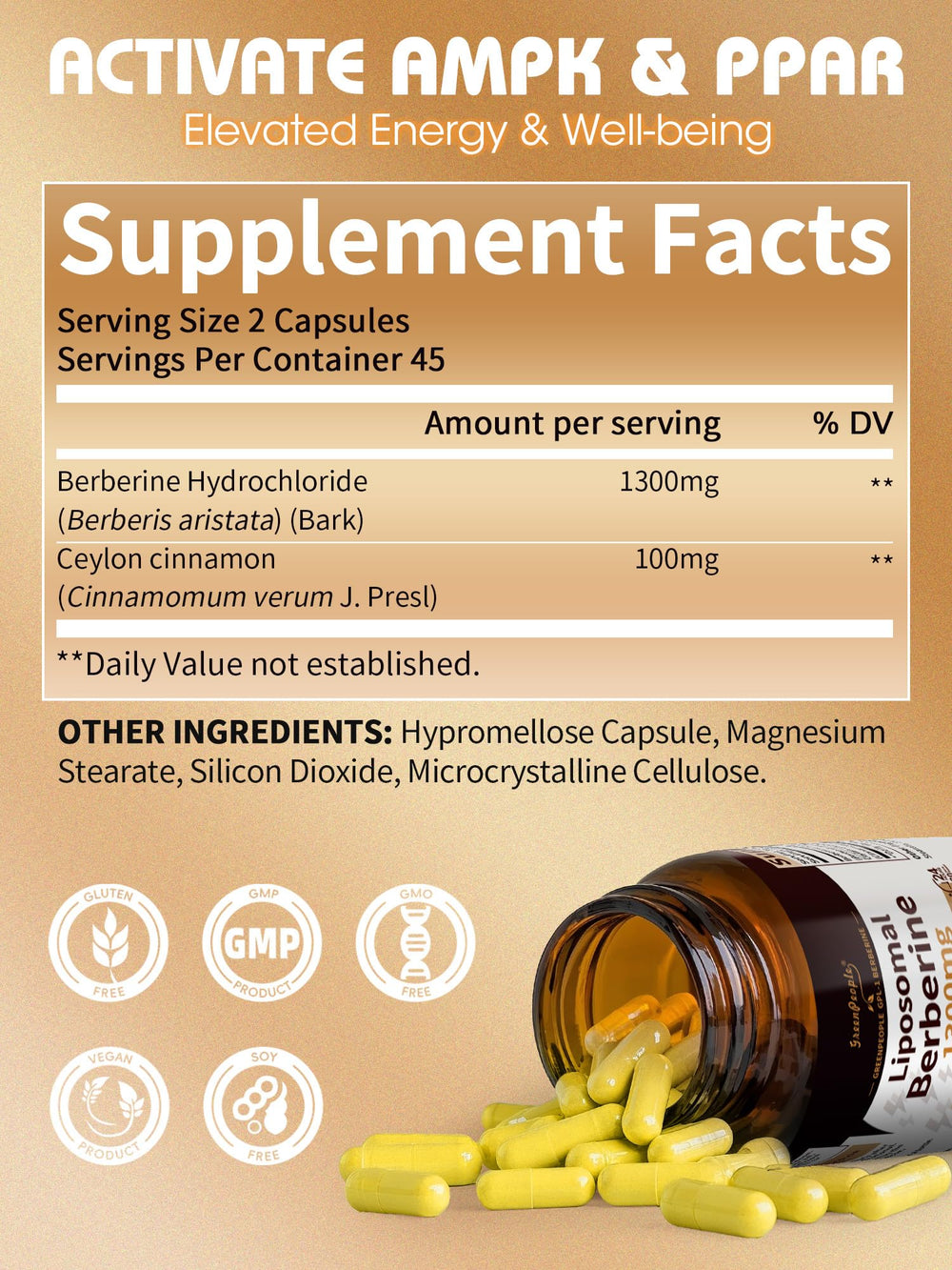 GREENPEOPLE berberine HCL capsules side view ready after meals