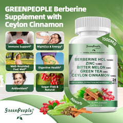 GREENPEOPLE Berberine ingredients including cinnamon and bitter melon.