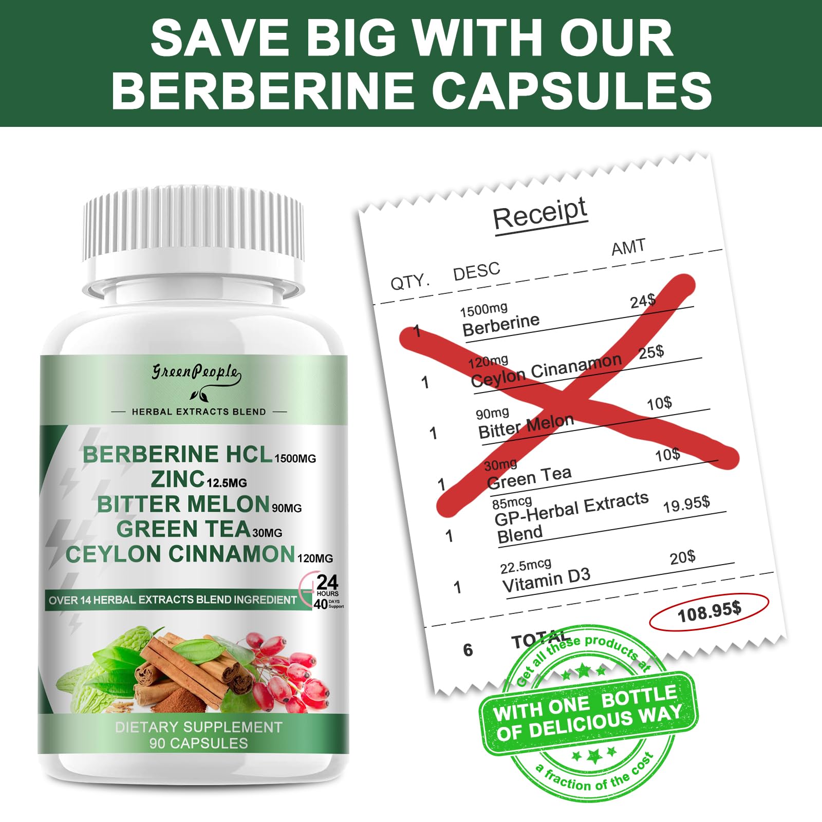 GreenPeople Berberine liposomal technology capsule image emphasizes fast absorption.