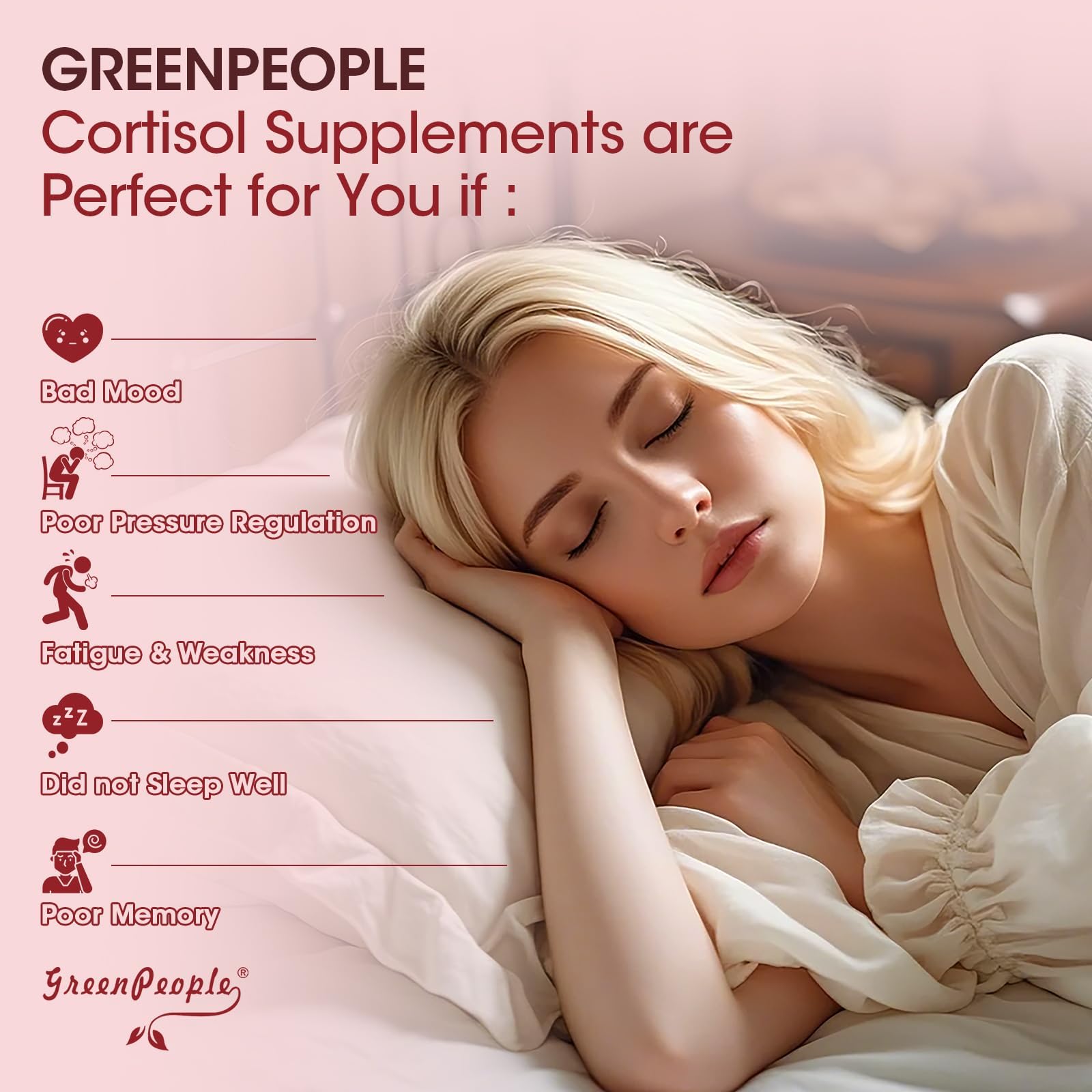 GREENPEOPLE Cortisol Gummies box display suggests a tidy daily routine