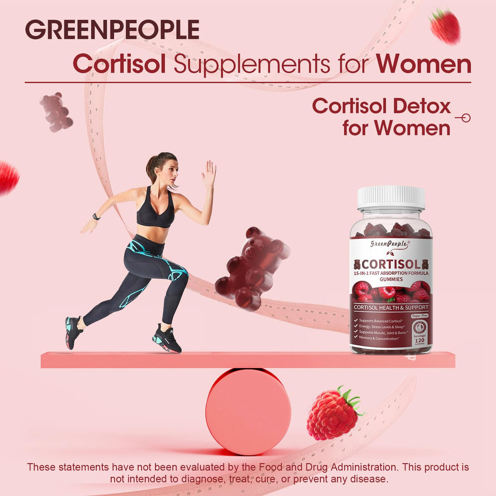 GREENPEOPLE Cortisol Gummies dispensing close-up demonstrates simple consumption