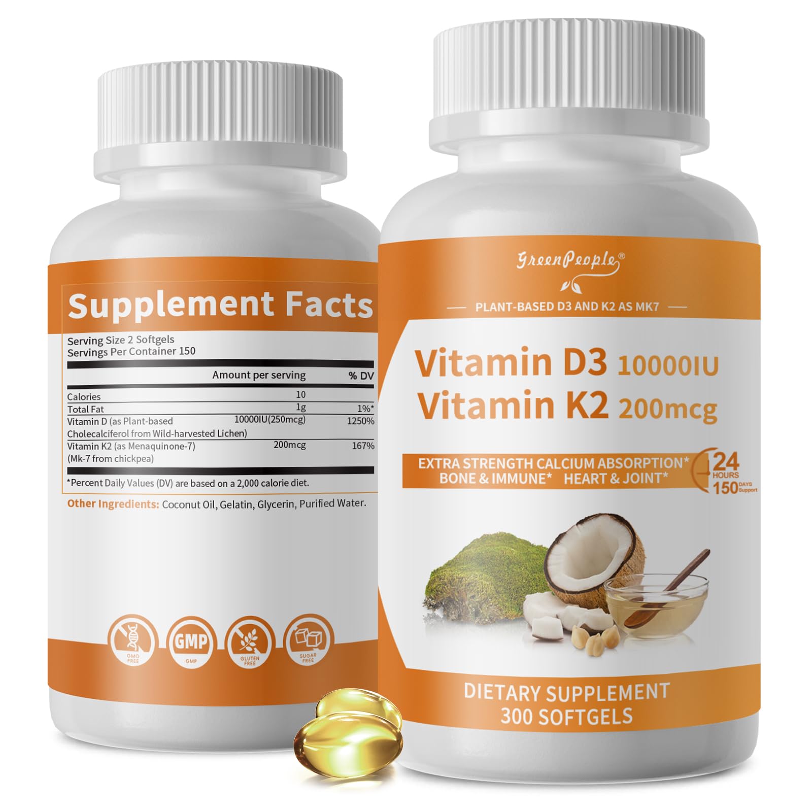 GreenPeople K2D3 capsule close-up emphasizing small vegan softgels.