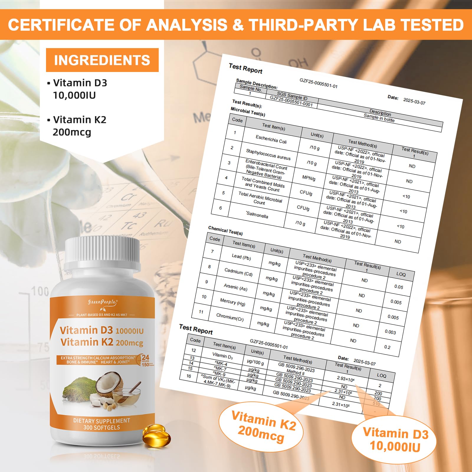 GreenPeople K2D3 bottle open showing daily-use softgels.