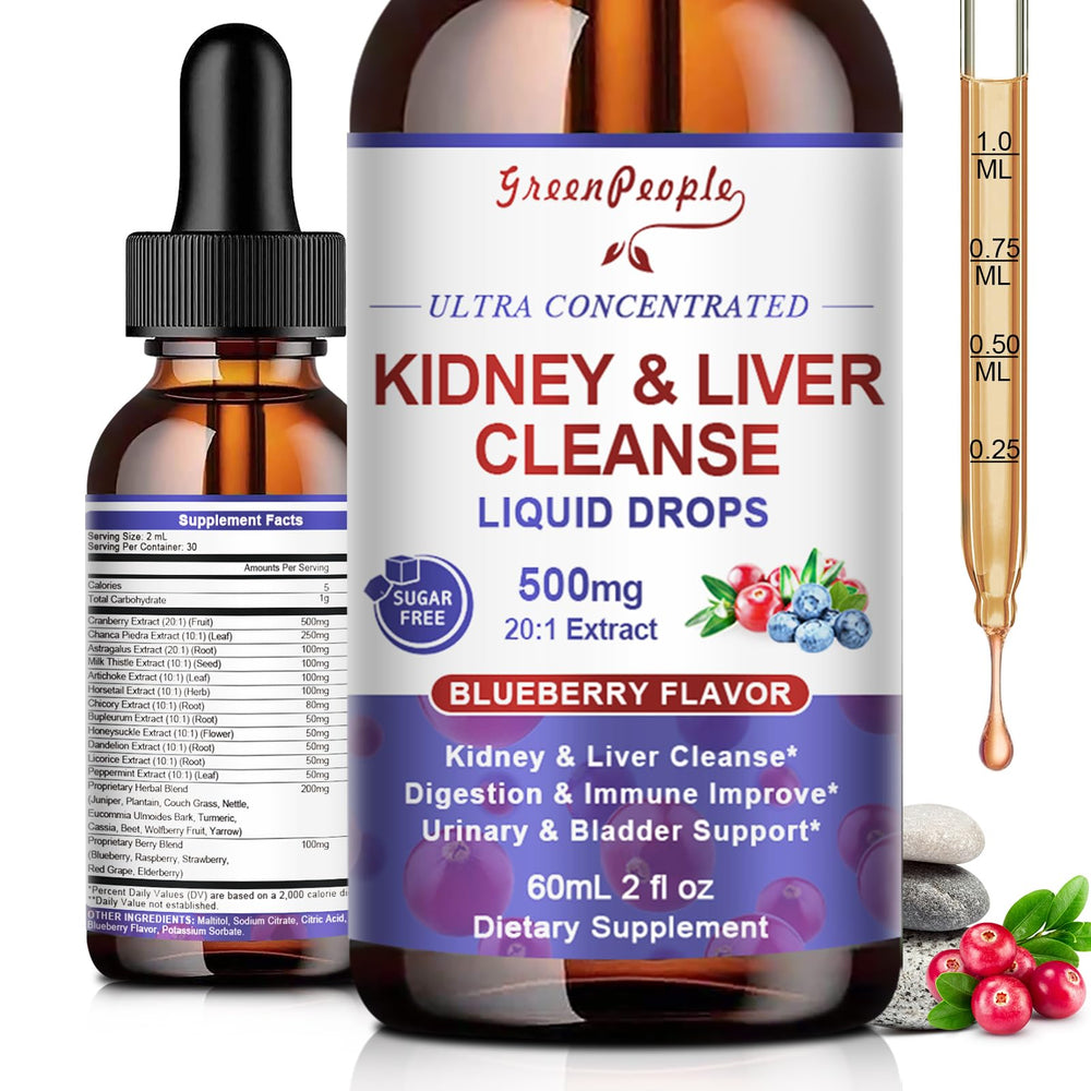 GREENPEOPLE Kidney Cleanse Drops bottle pour for easy daily dosing.