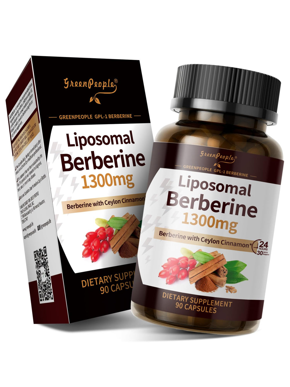 GREENPEOPLE liposomal berberine HCL bottle highlighted for high absorption