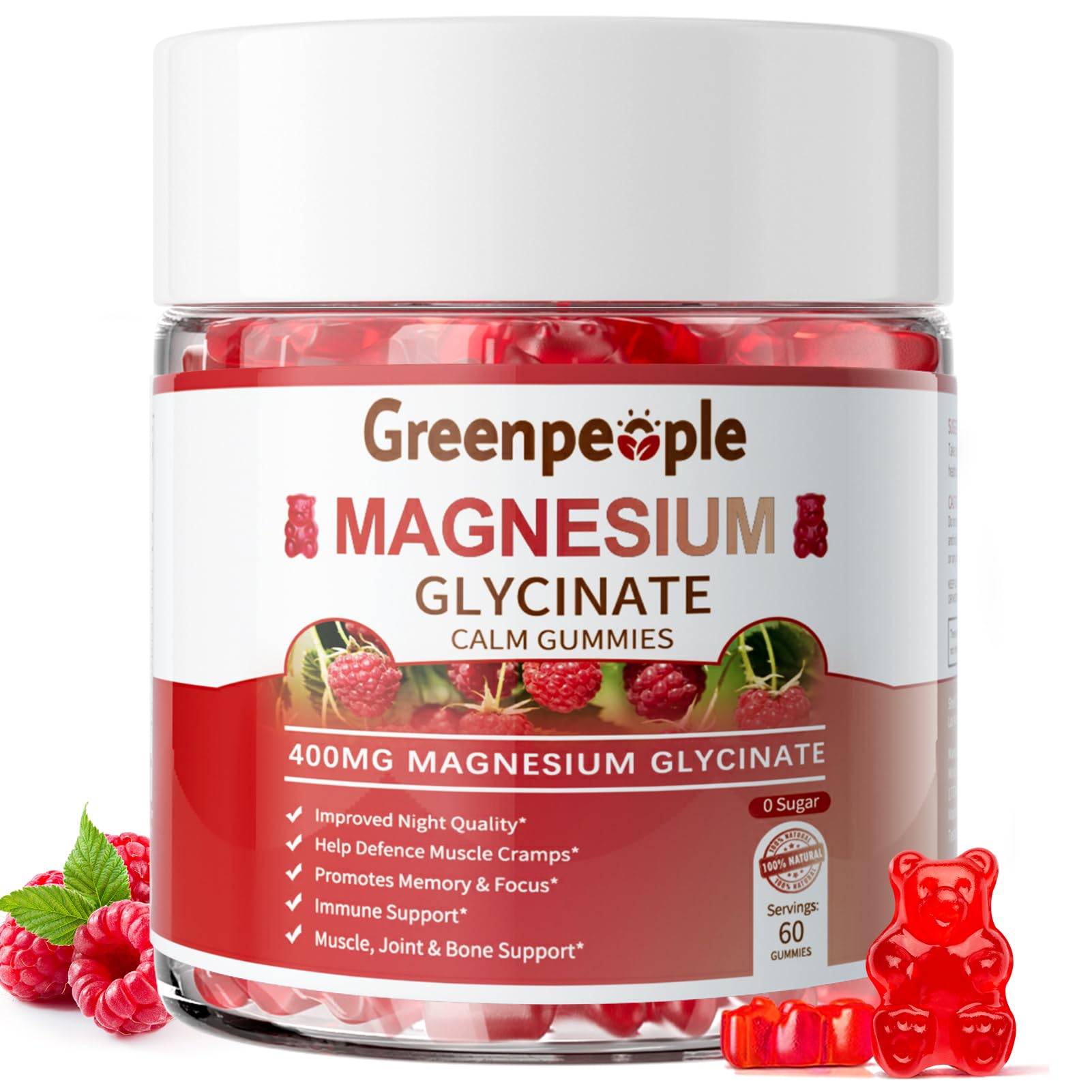 GreenPeople magnesium glycinate gummies bottle for daily calm and restful evenings