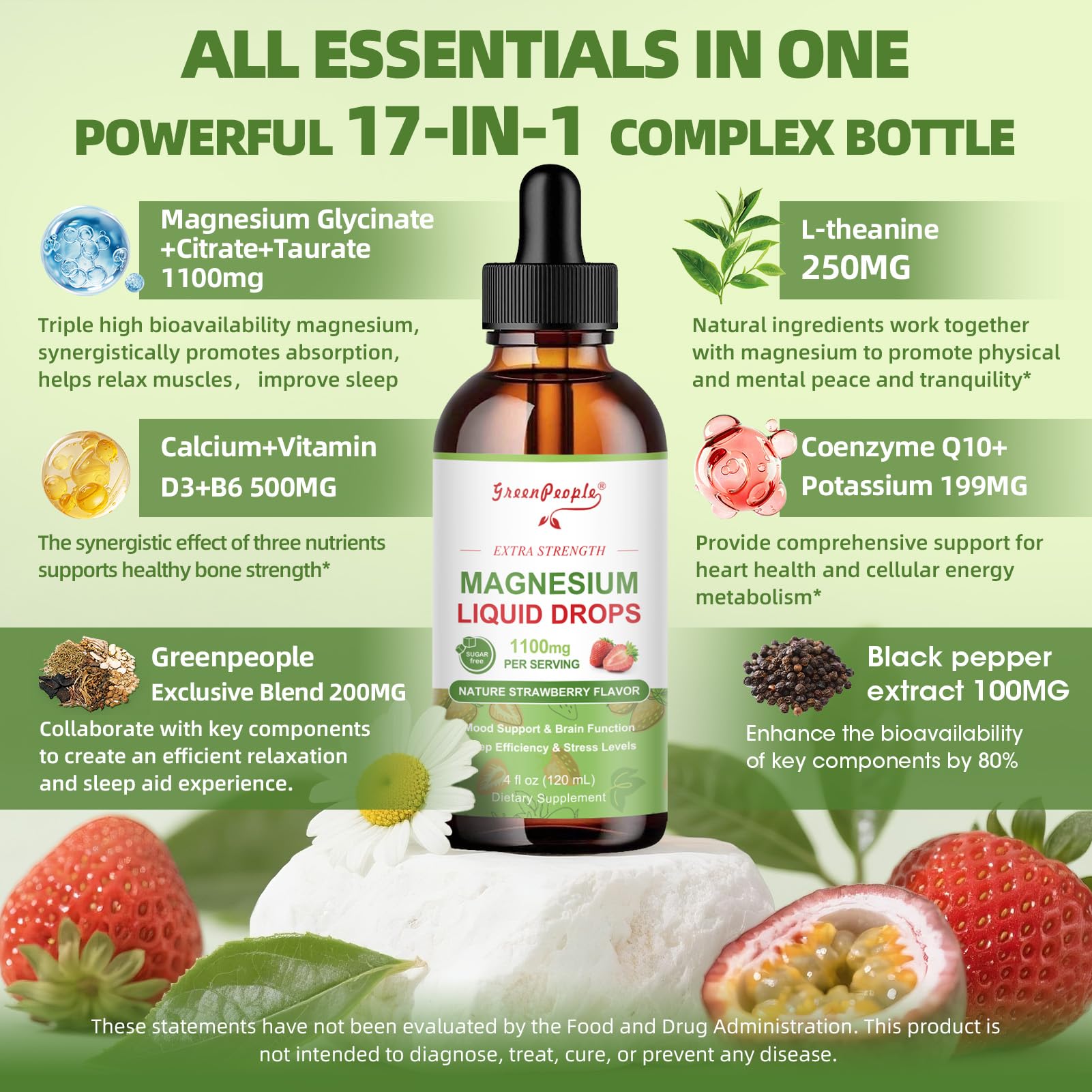 GREENPEOPLE magnesium liquid drops bottle showing drops