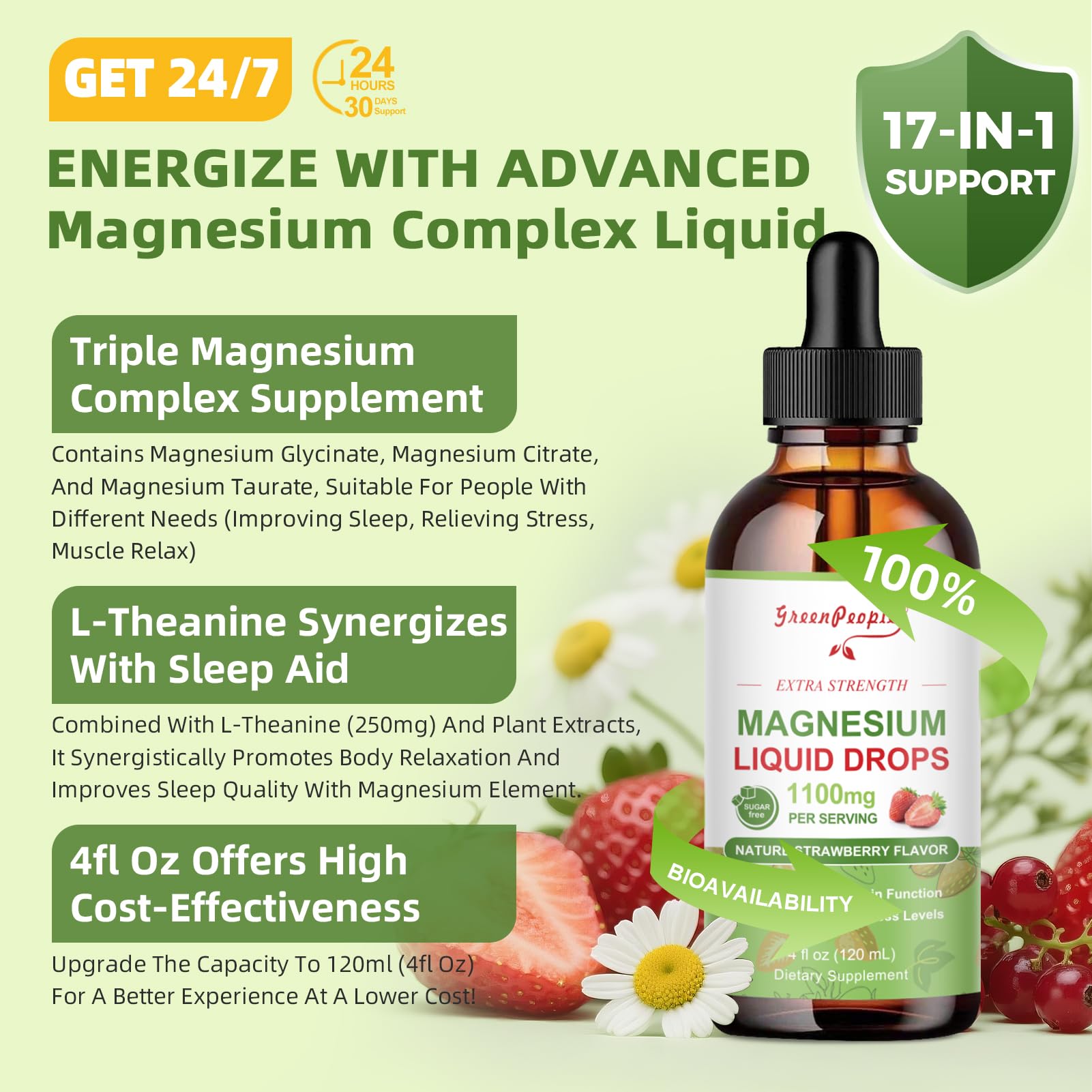 GREENPEOPLE magnesium dropper pouring drops for easy daily dosage