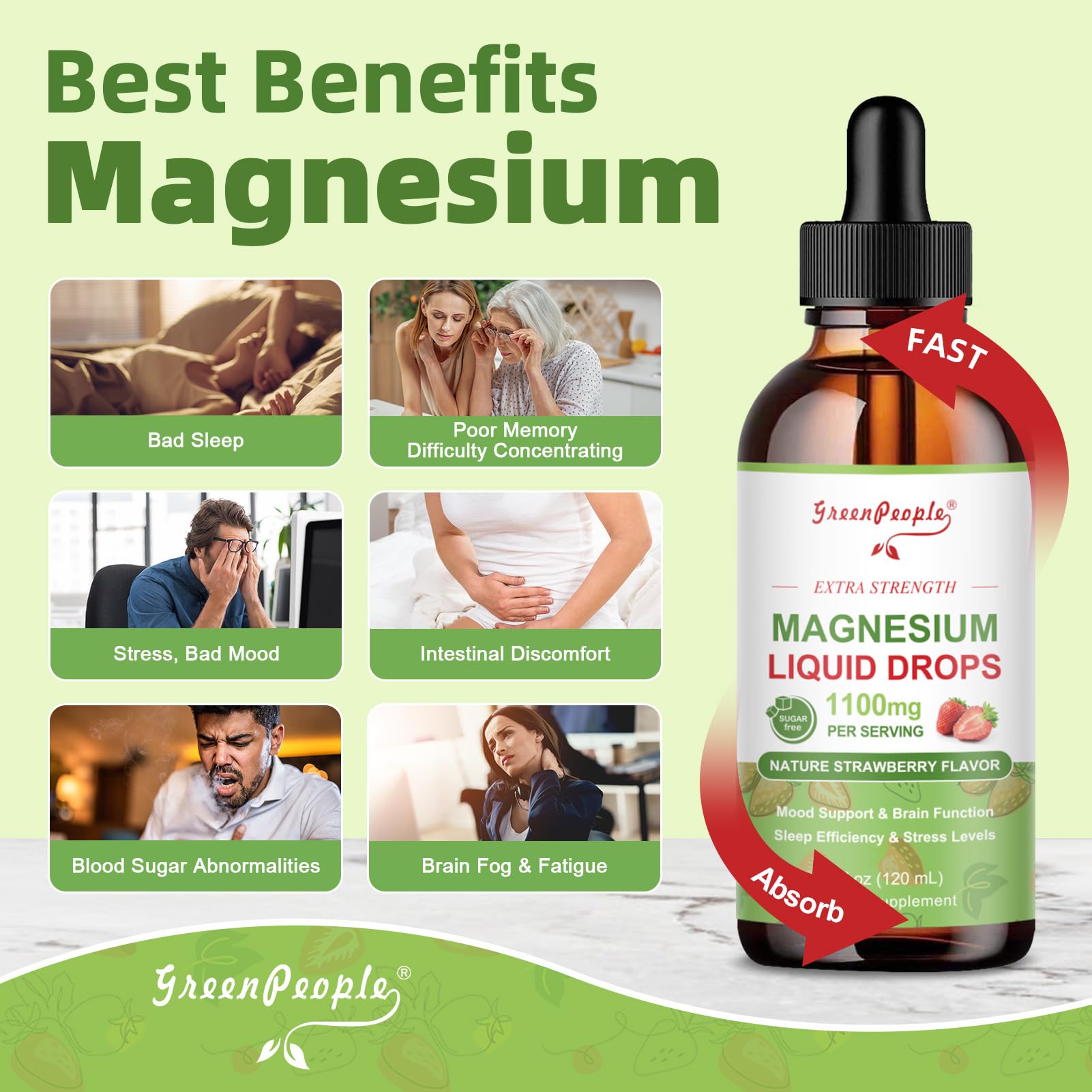 GREENPEOPLE magnesium strawbery flavor label on bottle
