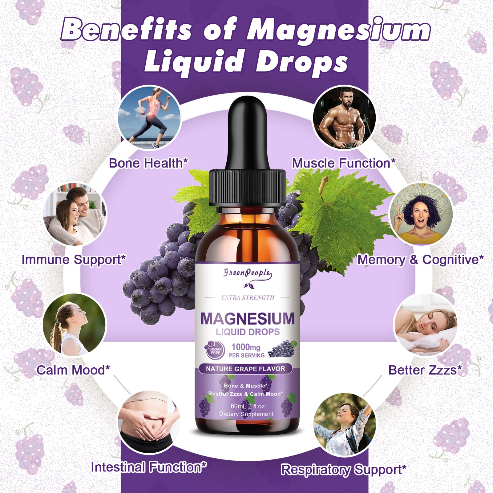 GREENPEOPLE Magnesium Glycinate Liquid Drops dropper showing precise dosing.