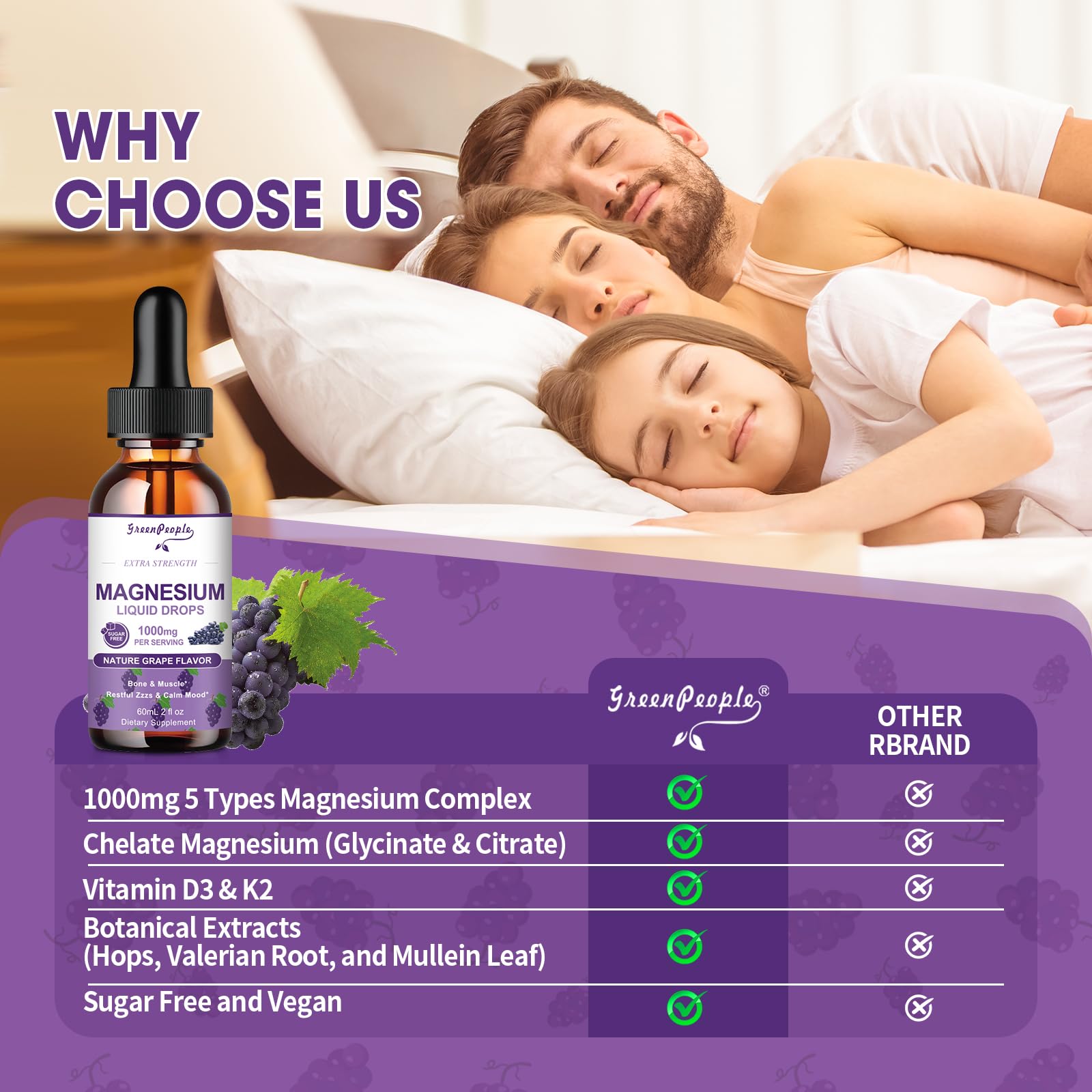 GREENPEOPLE Magnesium Glycinate Liquid Drops ingredients list with chelated magnesium.
