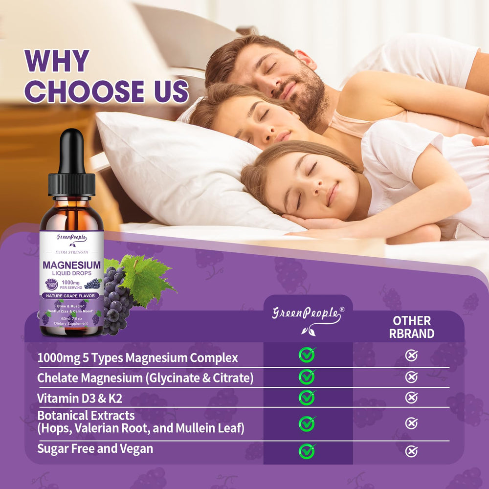 GREENPEOPLE Magnesium Glycinate Liquid Drops ingredients list with chelated magnesium.