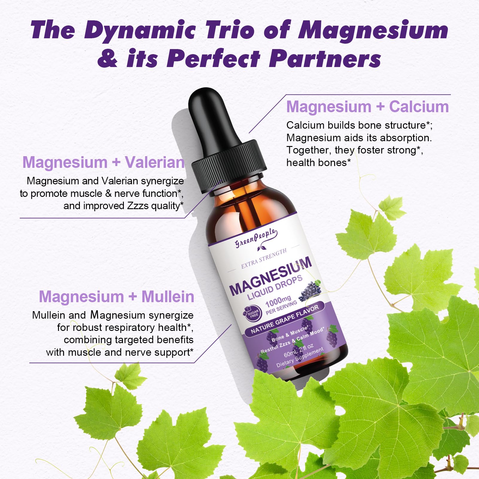 GREENPEOPLE Magnesium Glycinate Liquid Drops night use for bedtime routine.