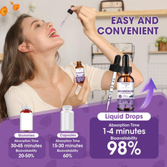 GREENPEOPLE Magnesium Glycinate Liquid Drops pour with grape flavor.