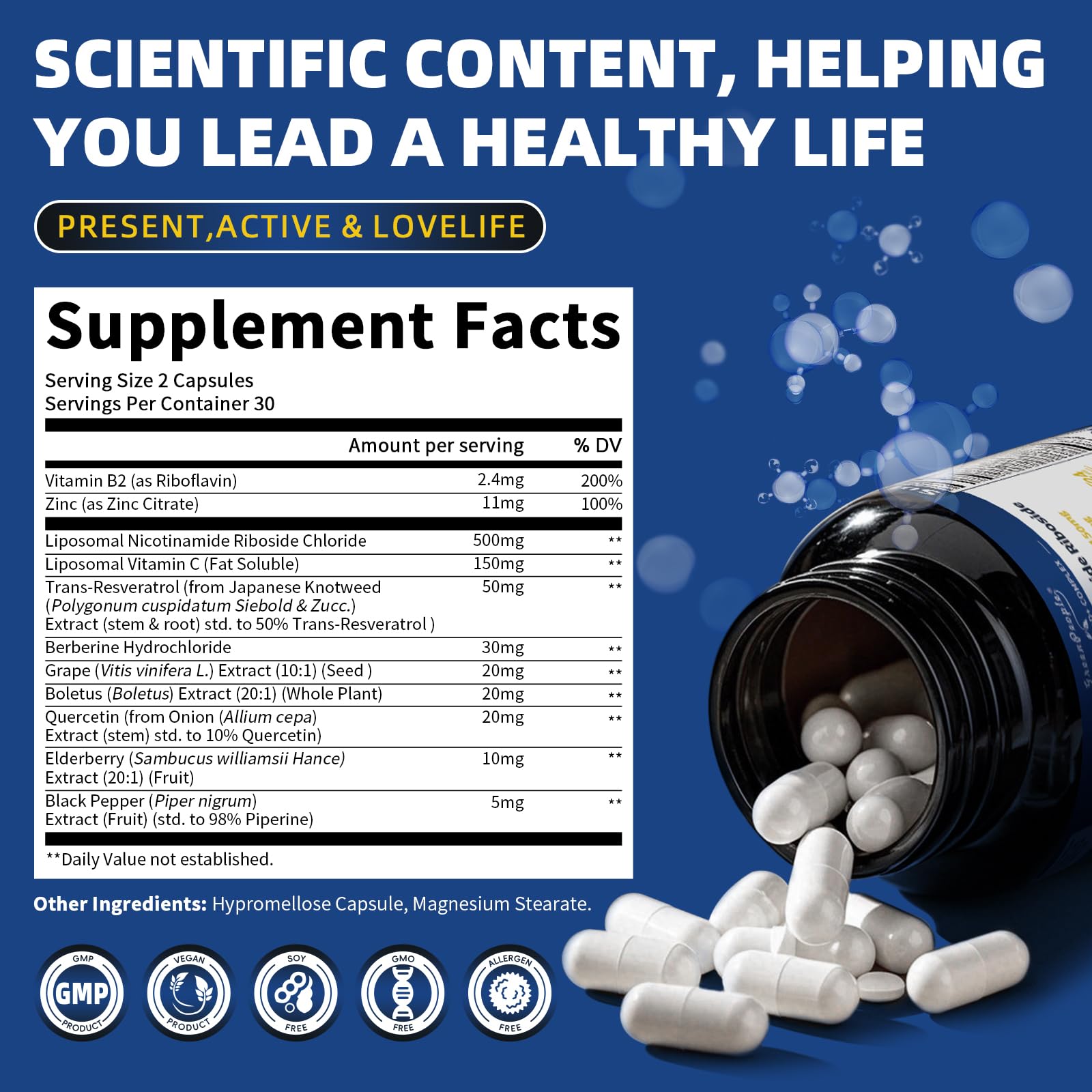 GreenPeople NAD supplement label shows 500mg NR per serving