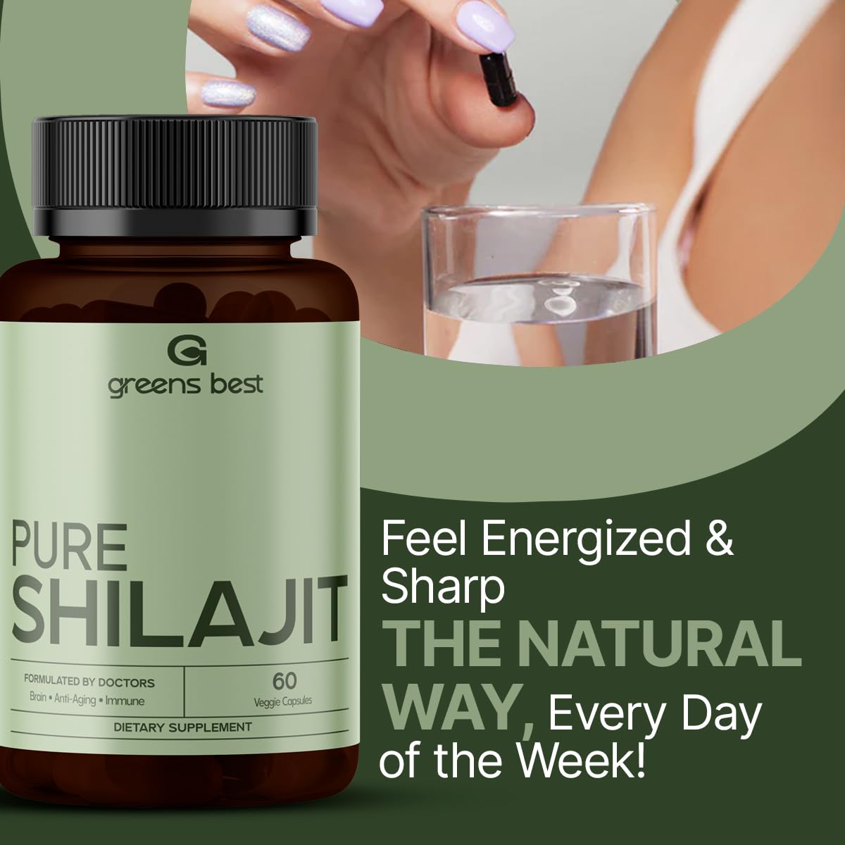 GREEN'S BEST Shilajit label shows 20% fulvic acid for absorption.