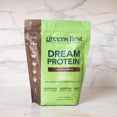 Greens First Dream Protein gluten-free packaging close-up convenient choice