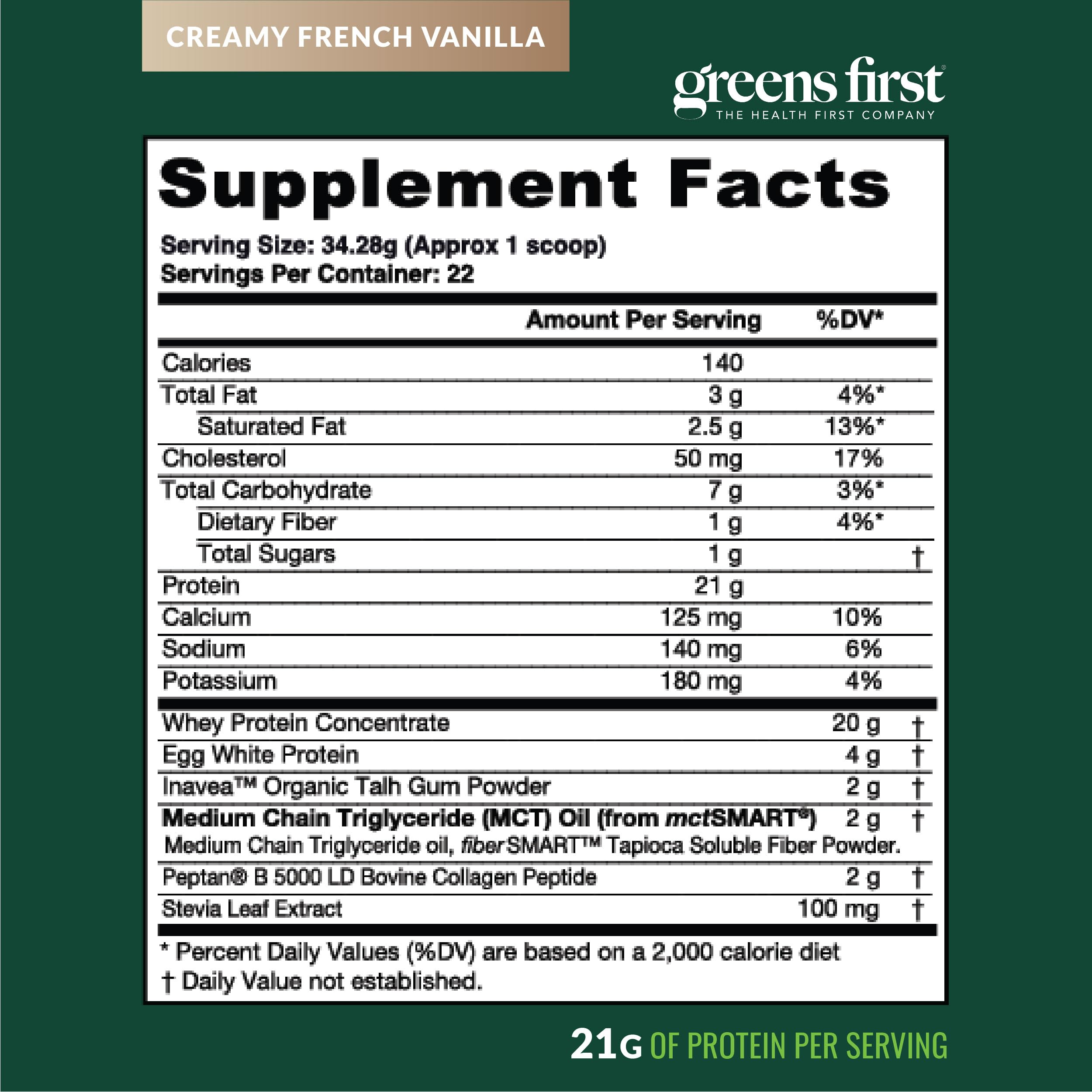 Creamy French vanilla shake prepared with Greens First Dream Protein Keto.