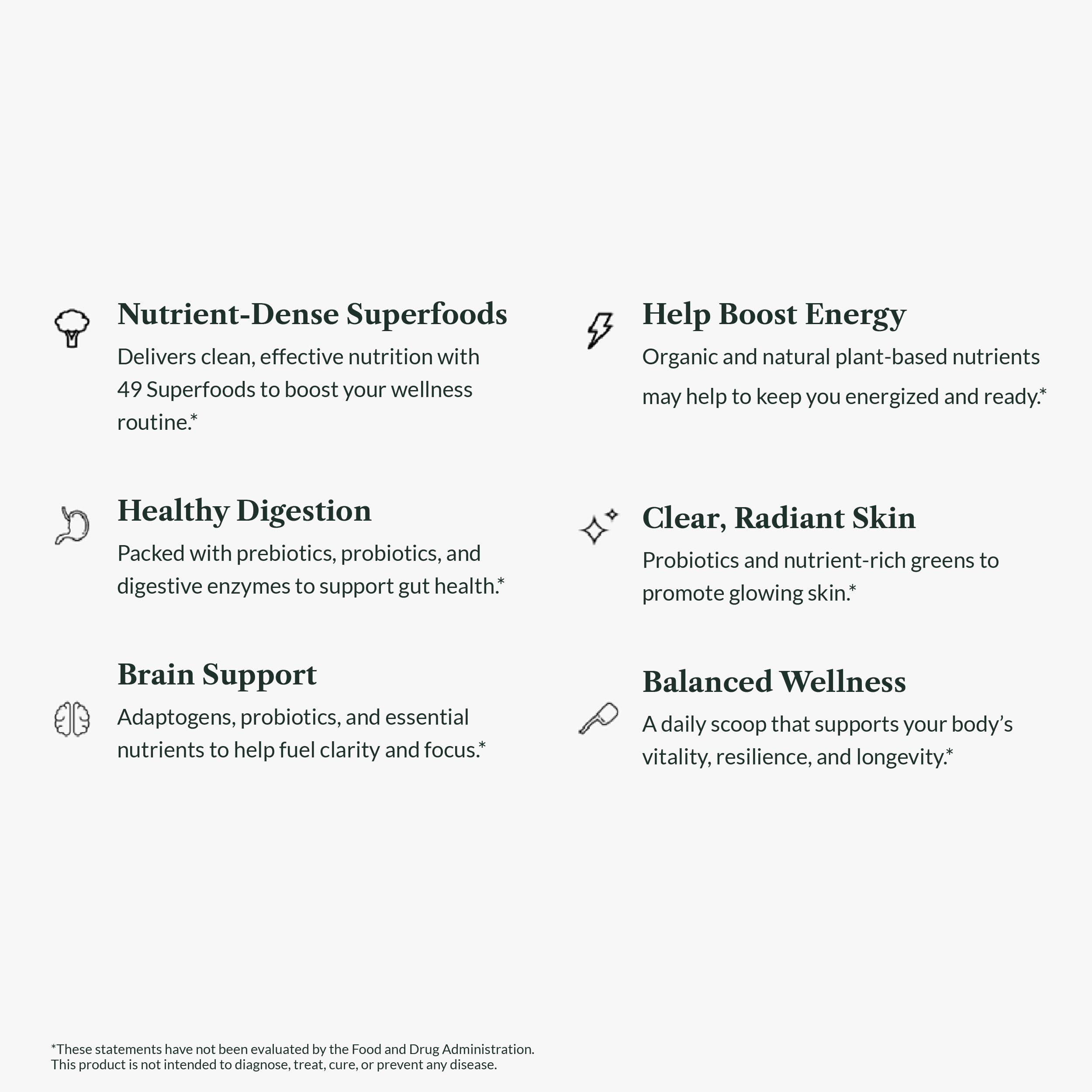 Greens First nutrition balance visual suggesting comprehensive daily support.
