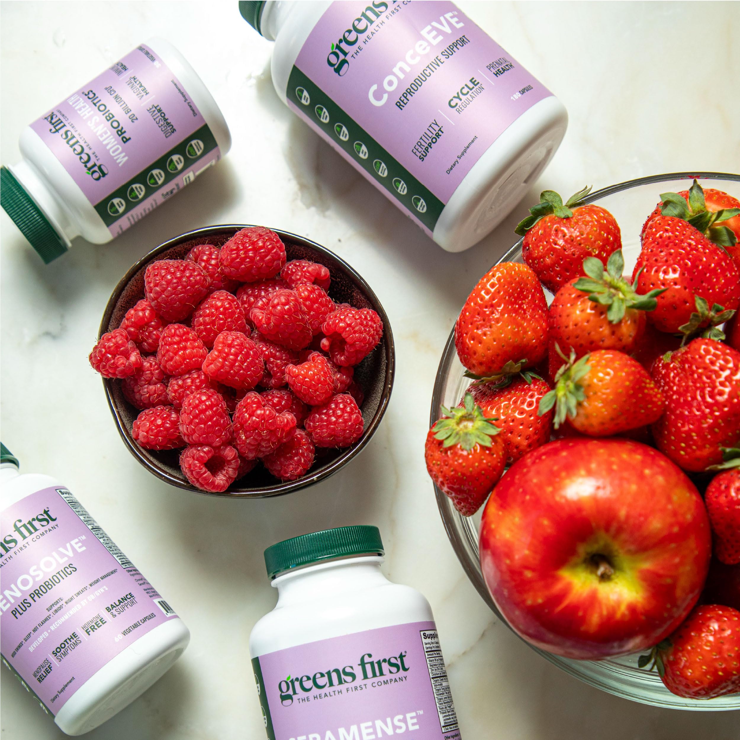Greens First Women’s Health Probiotics dairy-free formula displayed on packaging.