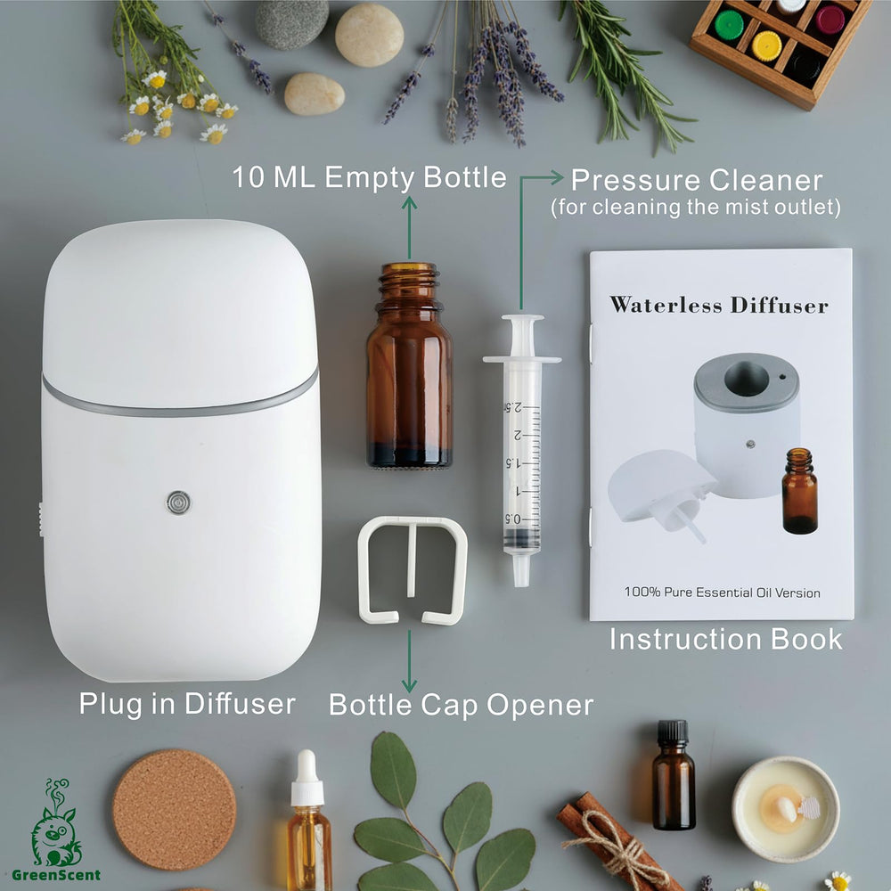 GreenScents dry mist technology preserves essential oils without heating for lasting fragrance.