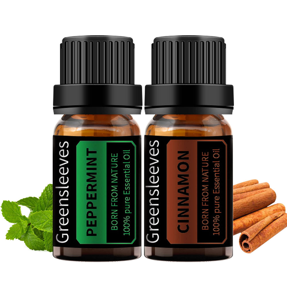 GREENSLEEVES Cinnamon essential oil bottle for diffusion and skincare.