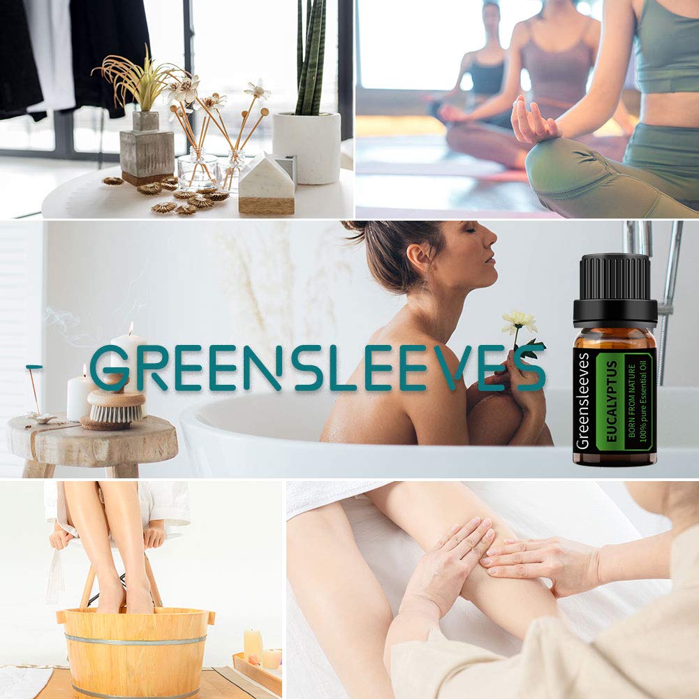 GREENSLEEVES eucalyptus oil for bath blends and relaxation.