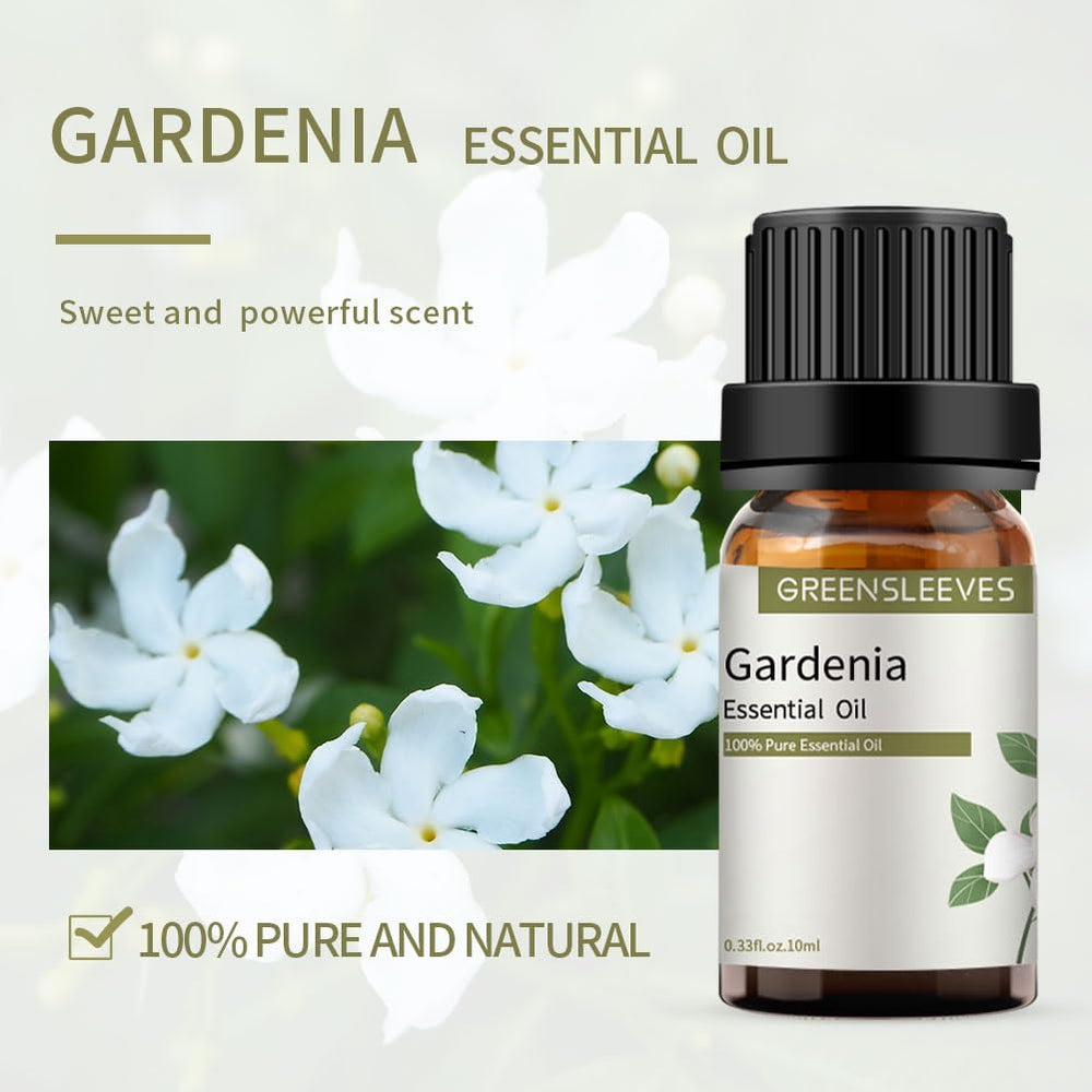 Greensleeves Gardenia essential oil bottle with dropper for easy blending.