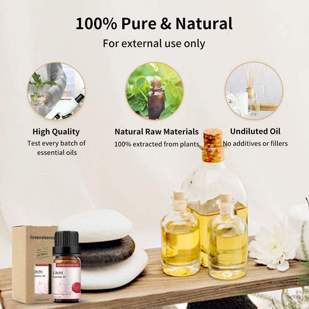 GREENSLEEVES Lychee essential oil bath creating spa-like aroma.