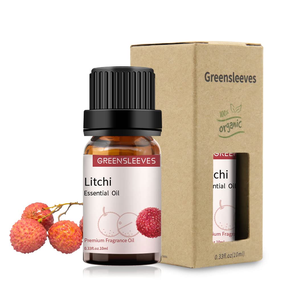 GREENSLEEVES Lychee essential oil bottle with aroma for calm diffusion.