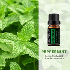GREENSLEEVES Peppermint essential oil bottle for refreshing diffuser blends.