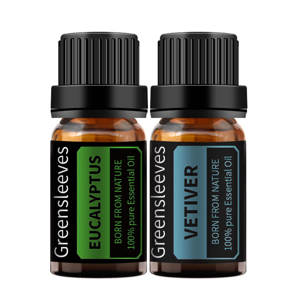 GREENSLEEVES Vetiver Eucalyptus oil set diffuser-blend enables easy at-home aromatherapy.