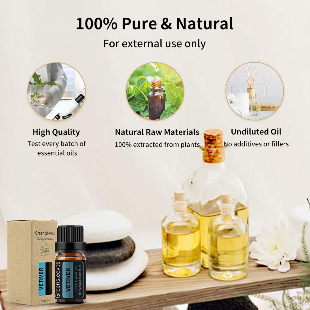 GREENSLEEVES Vetiver massage oil for soothing blends.