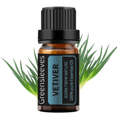 GREENSLEEVES Vetiver oil bottle ideal for diffusion and skin care.