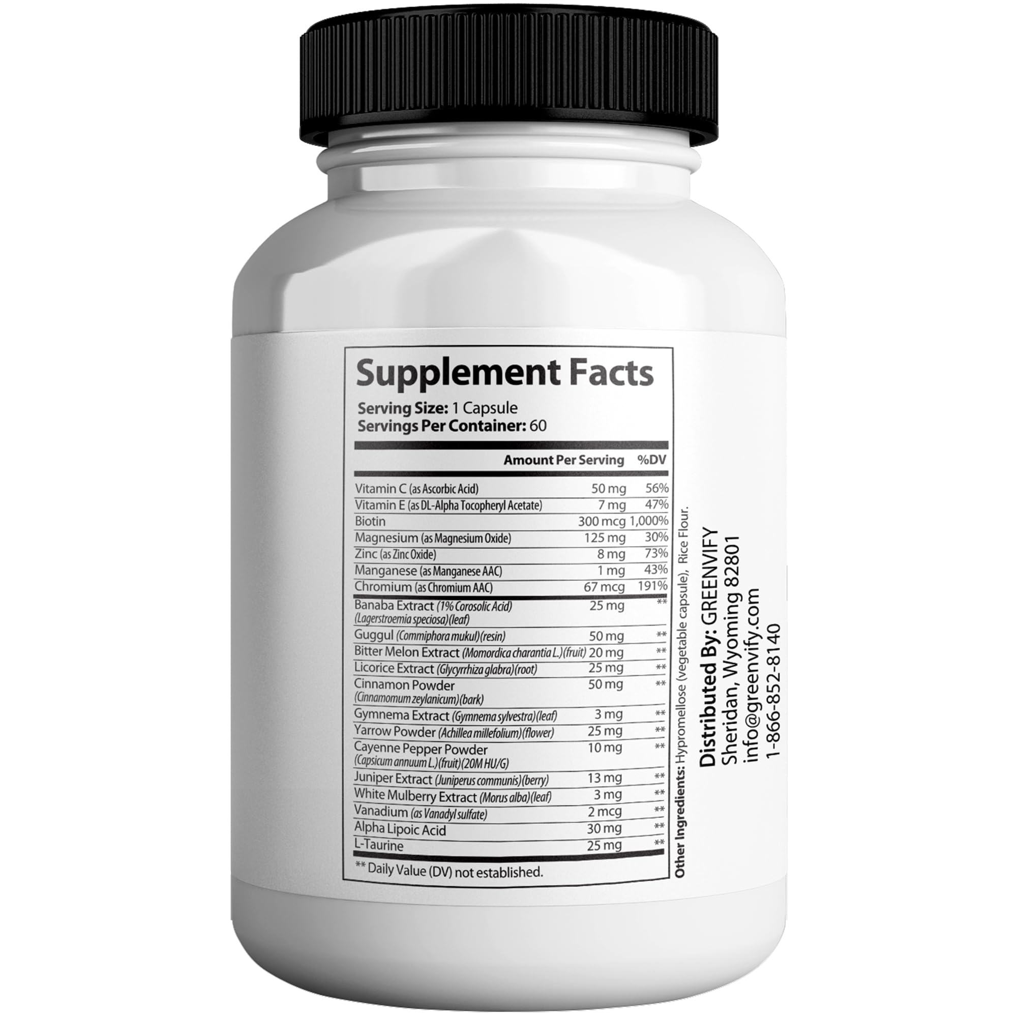 GREENVIFY Gluco Control Max label close-up, emphasizing all natural formula.